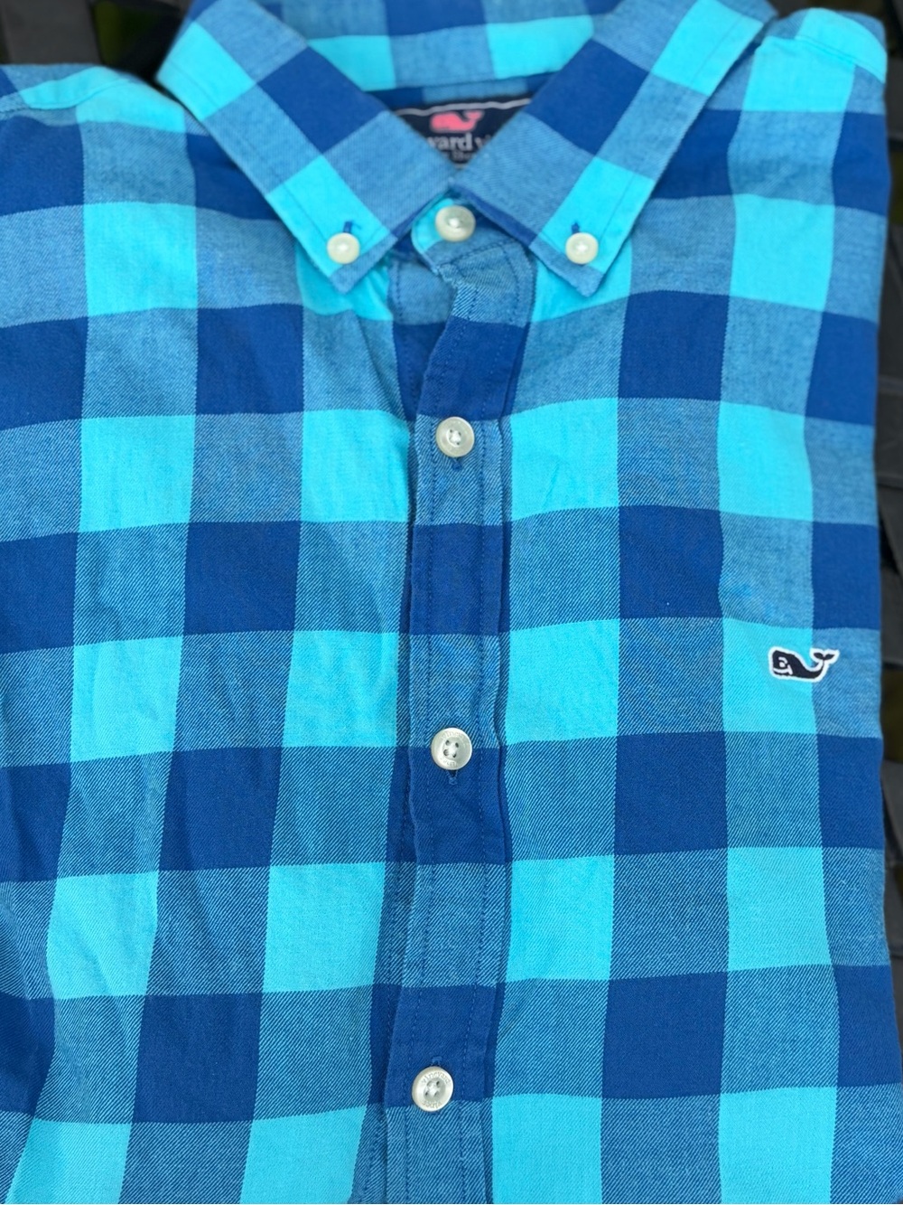 Vineyard Vines Men’s Blue Teal Plaid Button-Down Shirt Slim Fit